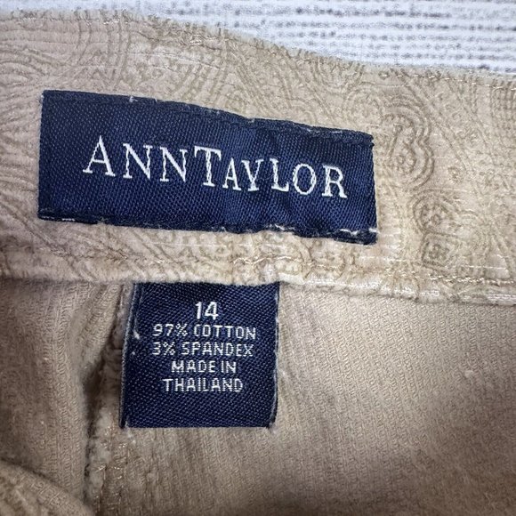 Ann Taylor Women's Corduroy Paisley Print Pants Khaki High Rise Straight Size 14 - Picture 7 of 7